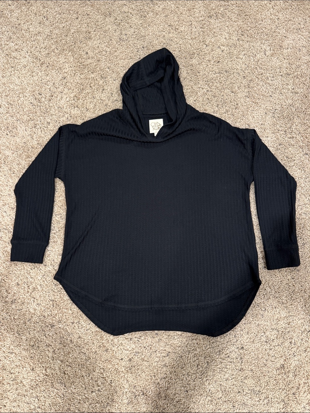 Chaser Black Hooded Waffle Knit Sweater